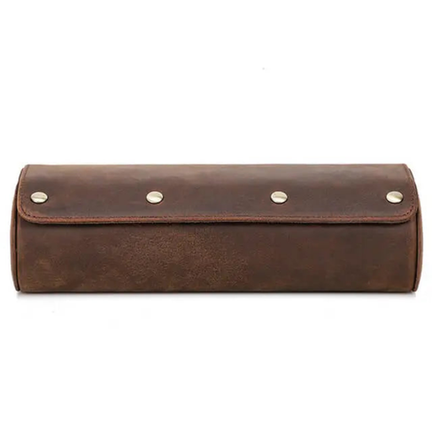 Coffee Genuine Leather Watch Roll – 3 Slot Travel Case for Men & Women