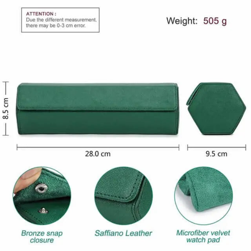 Classic Green Genuine Leather Watch Roll – 4 Slot Travel Organizer for Men
