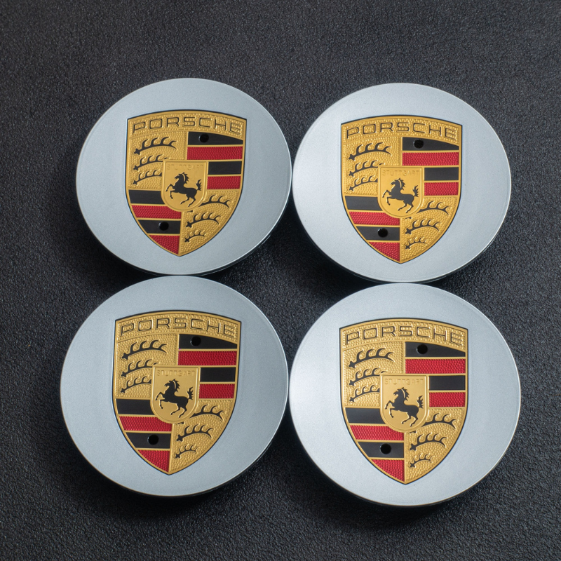 Porsche Wheel Hub Covers – Set of 4 Black, Silver and Grey Center Caps