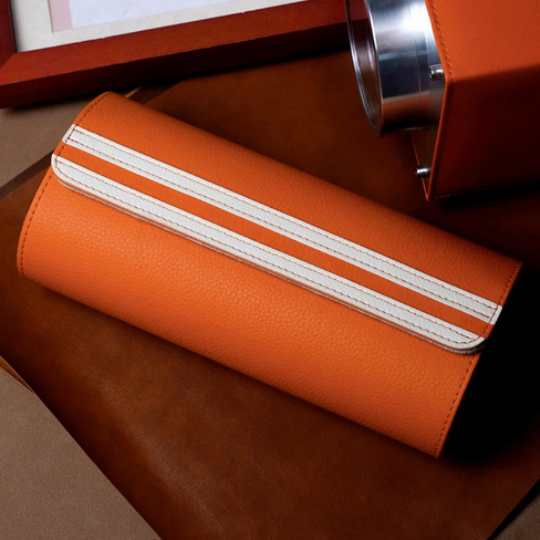 Watch Storage Organizer Roll Travel Case – Orange (3 Slots)