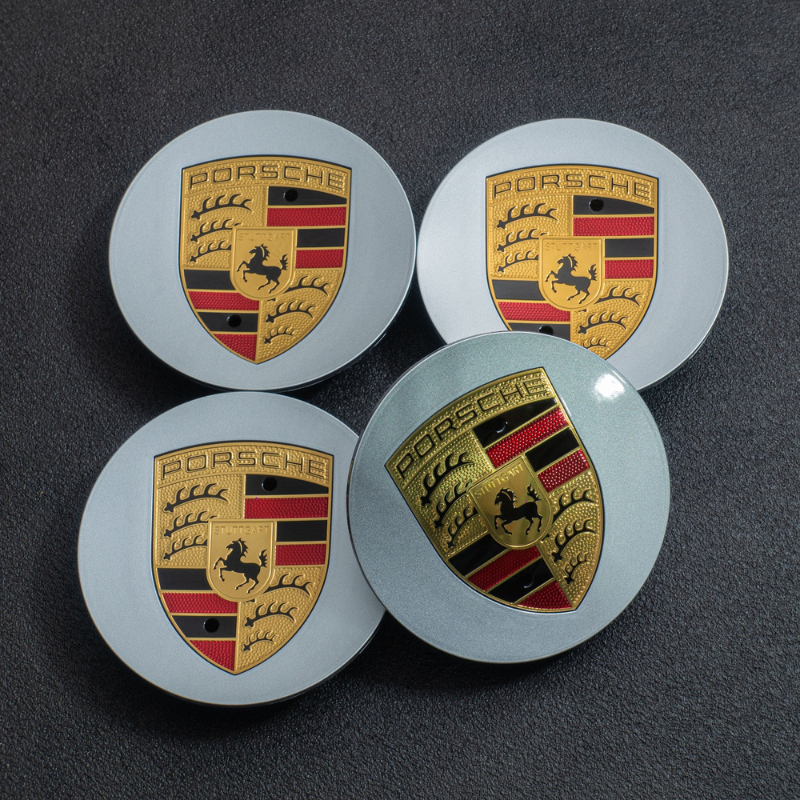 Porsche Wheel Hub Covers – Set of 4 Black, Silver and Grey Center Caps