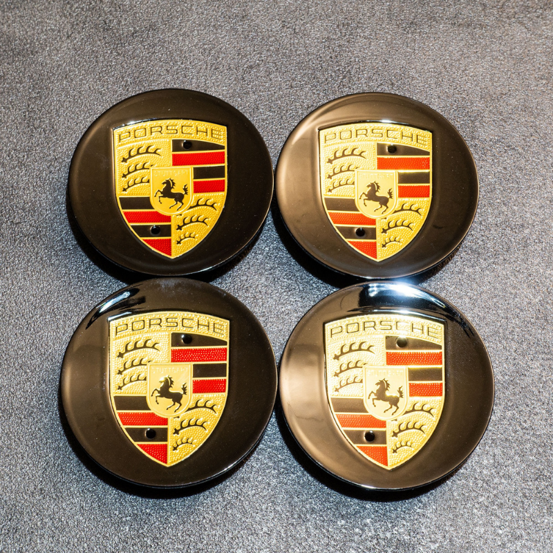 Porsche Wheel Hub Covers – Set of 4 Black, Silver and Grey Center Caps