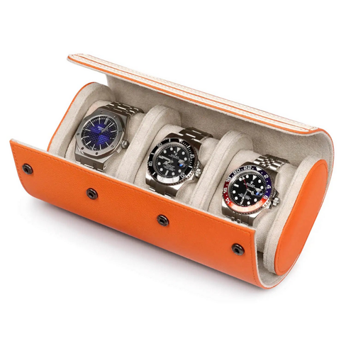 Watch Storage Organizer Roll Travel Case – Orange (3 Slots)