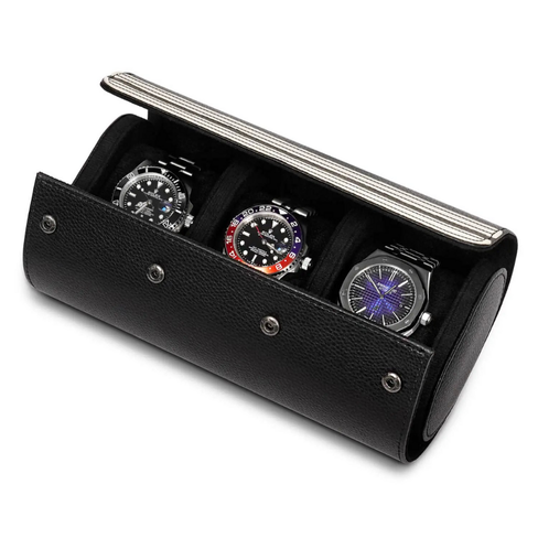 Watch Storage Organizer Roll Travel Case – Black (3 Slots)
