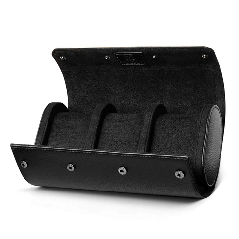 Watch Storage Organizer Roll Travel Case – Black (3 Slots)