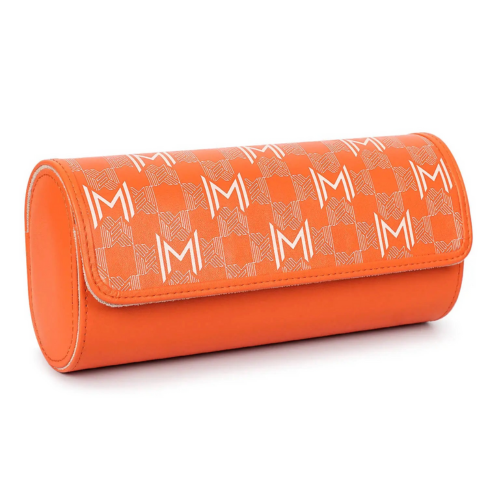 MOZSLY Watch Roll Travel Case – Orange Retro Prints (3 Slots)