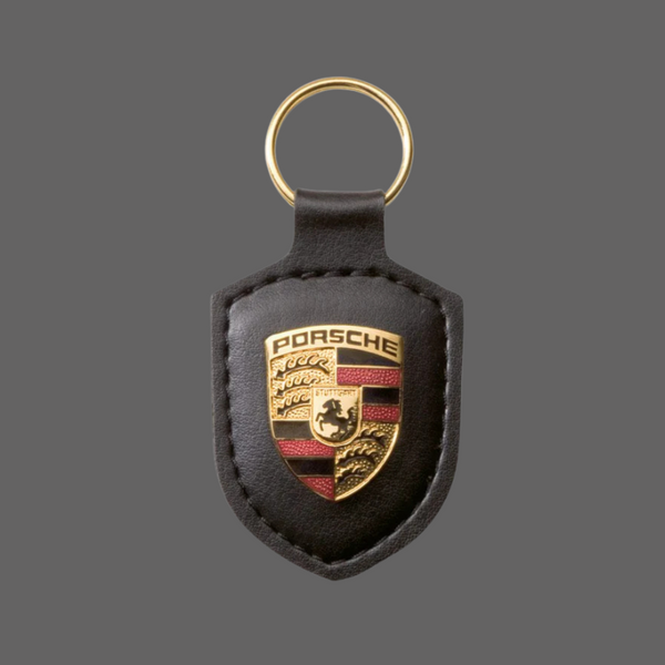 Porsche Crest Leather Keychain – Genuine Leather with Metal Emblem