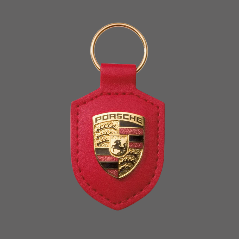 Porsche Crest Leather Keychain – Genuine Leather with Metal Emblem