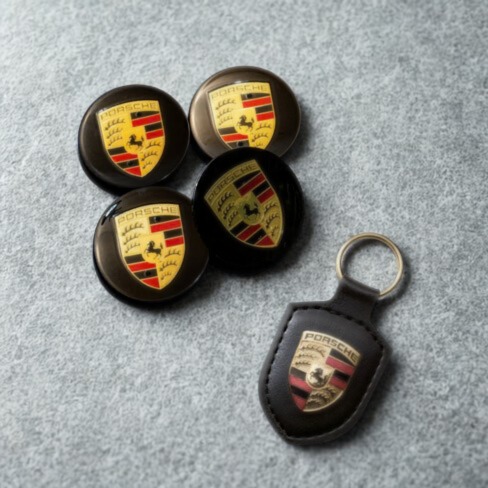 Bundle 1 - Porsche Wheel Hub Covers + Leather Keychain