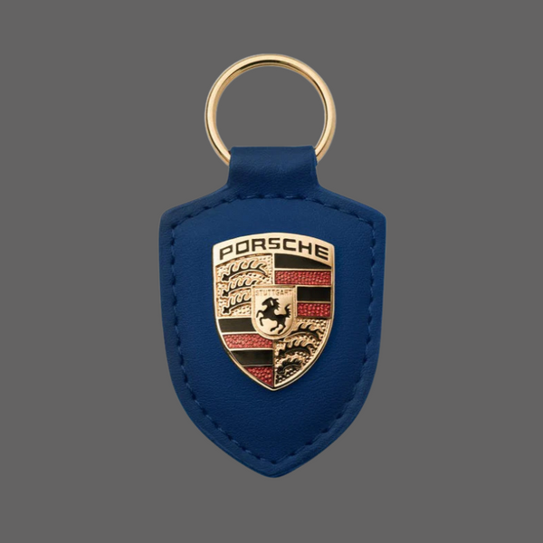 Porsche Crest Leather Keychain – Genuine Leather with Metal Emblem