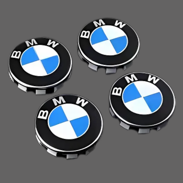 BMW Gloss Black Wheel Center Caps – 68 mm with Silver Logo (Set of 4)