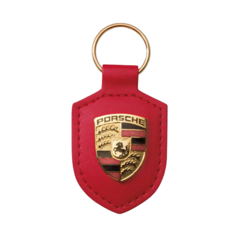 Porsche Crest Leather Keychain – Genuine Leather with Metal Emblem