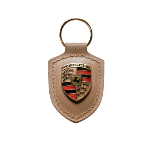 Porsche Crest Leather Keychain – Genuine Leather with Metal Emblem