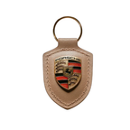 Porsche Crest Leather Keychain – Genuine Leather with Metal Emblem