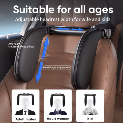 Ergonomic 360° Adjustable Car Cervical Pillow – Memory Foam Headrest with Side Pads