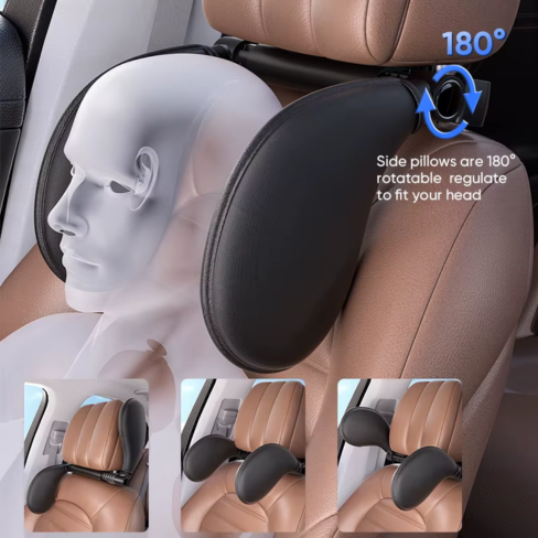 Ergonomic 360° Adjustable Car Cervical Pillow – Memory Foam Headrest with Side Pads