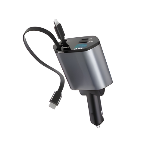 شاحن سيارة سريع قابل للسحب 4 في 1 – بقوة 240 واط / 120 واط USB و Type-C