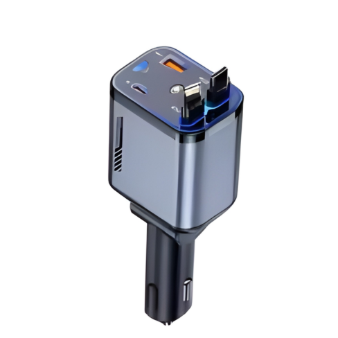 شاحن سيارة سريع قابل للسحب 4 في 1 – بقوة 240 واط / 120 واط USB و Type-C