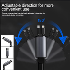 شاحن سيارة سريع قابل للسحب 4 في 1 – بقوة 240 واط / 120 واط USB و Type-C
