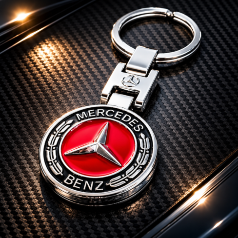 Mercedes-Benz Red Emblem Metal Keychain – Premium Car Keyring