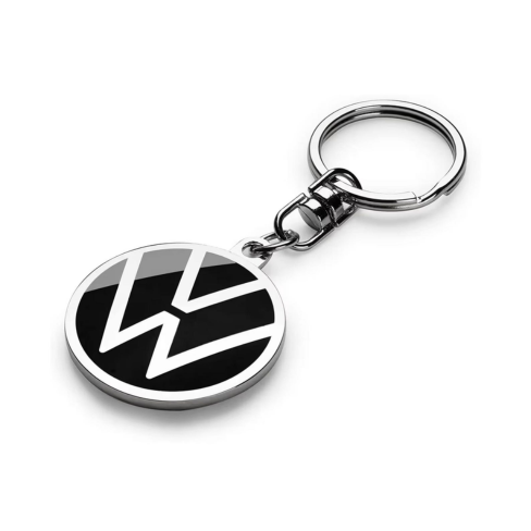 Volkswagen Round Metal Keyring – Black & Chrome VW Logo Keychain