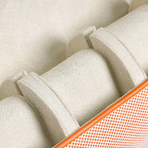 Elegant Orange & White Travel Watch Roll – 3 Slot Vegan Leather Case