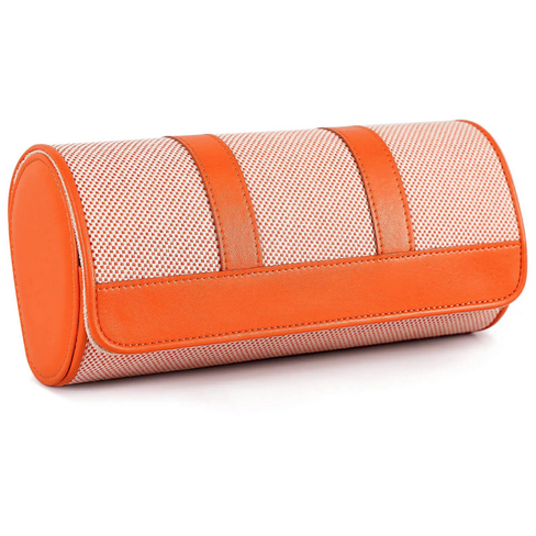 Elegant Orange & White Travel Watch Roll – 3 Slot Vegan Leather Case