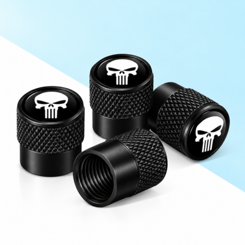 Universal 4pcs Metal Skull Logo Emblem Car Wheel Tire Air Valve Dust Caps Rim Covers For Automobiles Trucks Motorcycles Decor