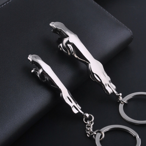 Classic Jaguar Leopard Leather Keychain – Premium Car Key Ring & Bag Charm