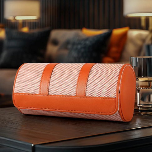 Elegant Orange & White Travel Watch Roll – 3 Slot Vegan Leather Case