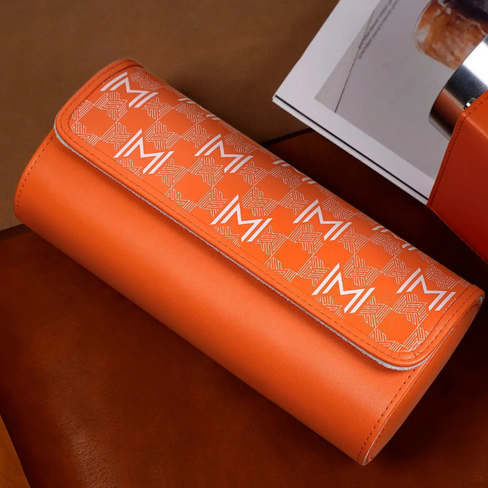 MOZSLY Watch Roll Travel Case – Orange Retro Prints (3 Slots)