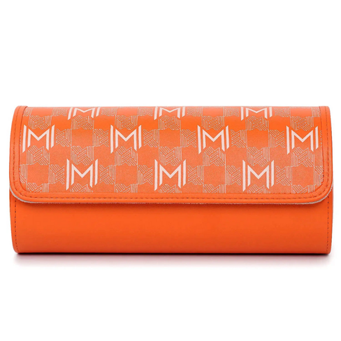 MOZSLY Watch Roll Travel Case – Orange Retro Prints (3 Slots)