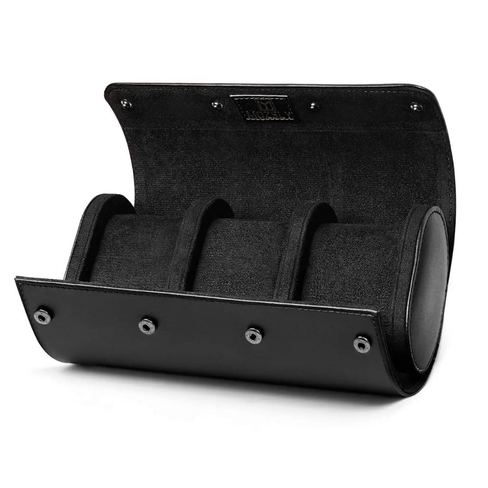 MOZSLY Watch Roll Travel Case – Black Retro Prints (3 Slots)