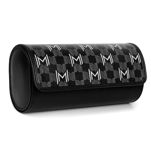 MOZSLY Watch Roll Travel Case – Black Retro Prints (3 Slots)