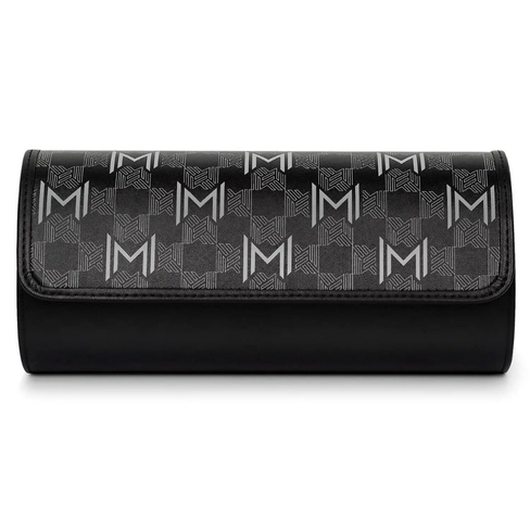 MOZSLY Watch Roll Travel Case – Black Retro Prints (3 Slots)