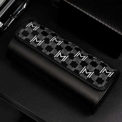 MOZSLY Watch Roll Travel Case – Black Retro Prints (3 Slots)