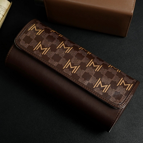MOZSLY Watch Roll Travel Case – Brown Retro Prints (3 Slots)