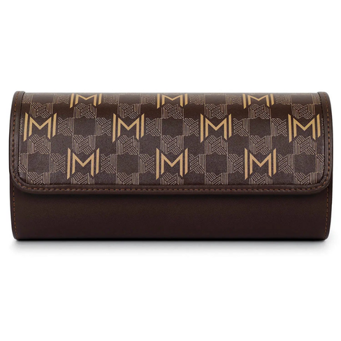 MOZSLY Watch Roll Travel Case – Brown Retro Prints (3 Slots)