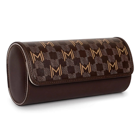 MOZSLY Watch Roll Travel Case – Brown Retro Prints (3 Slots)