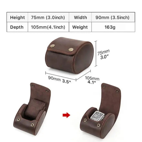Genuine Leather Ellipse Watch Roll Travel Case – Single Slot