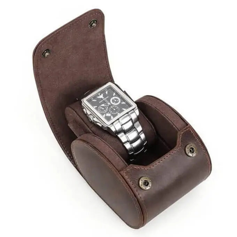 Genuine Leather Ellipse Watch Roll Travel Case – Single Slot