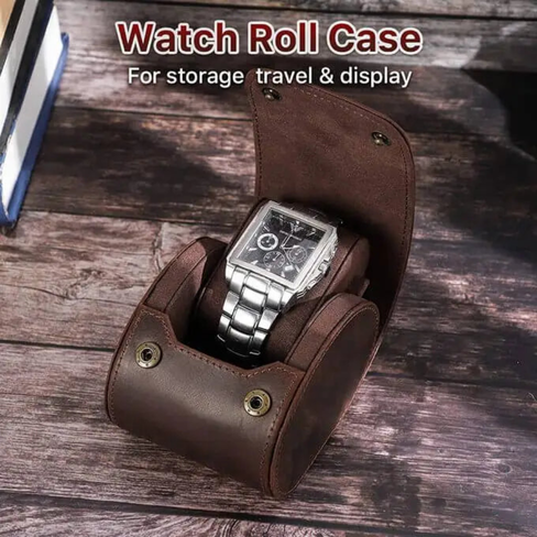 Genuine Leather Ellipse Watch Roll Travel Case – Single Slot