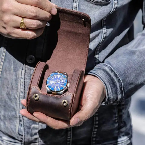 Genuine Leather Ellipse Watch Roll Travel Case – Single Slot