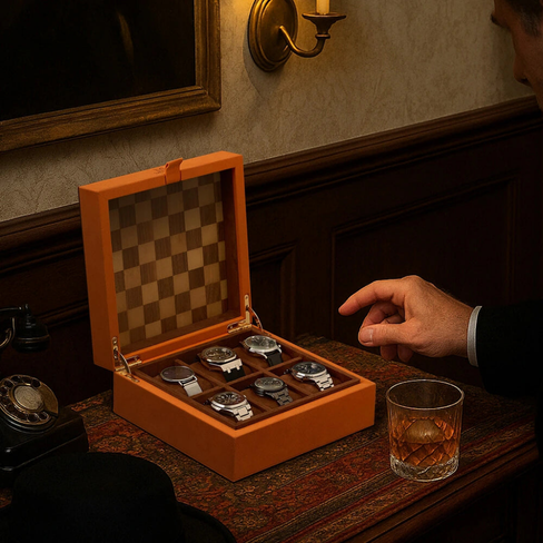 MOZSLY Luxury 6-Watch Storage Box – Seville Glow Orange (Artist’s Series)