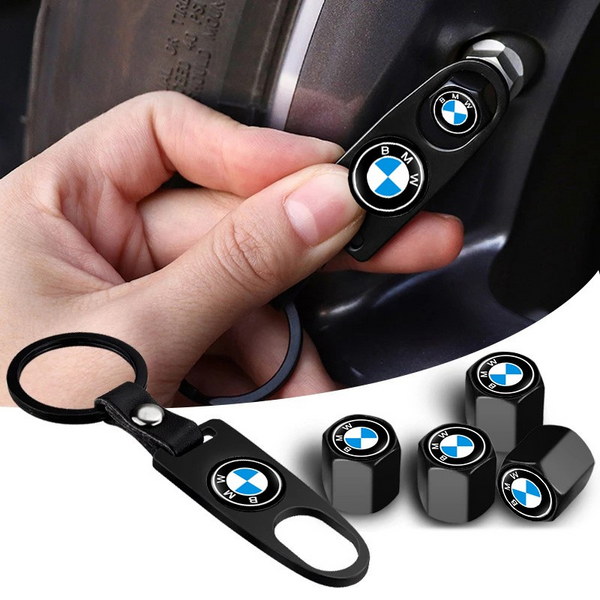BMW Tire Valve Stem Caps with Logo Keychain – 4 Pack Decorative Set