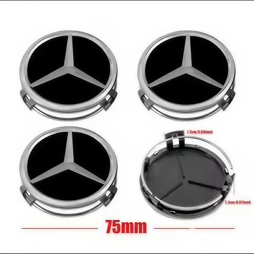 أغطية جنوط عجلات AMG من الكروم مقاس 75 ملم لسيارات مرسيدس-بنز - طقم من 4 قطع