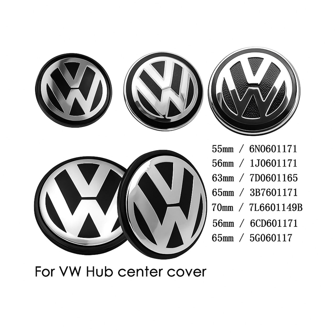 4PCS Volkswagen Wheel Centre Cap Badges – 56MM / 60MM / 68MM Sizes
