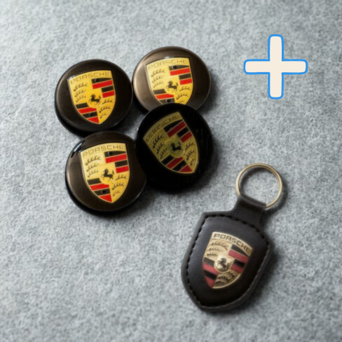 Bundle 1 - Porsche Wheel Hub Covers + Leather Keychain