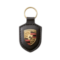 Porsche Crest Leather Keychain – Genuine Leather with Metal Emblem