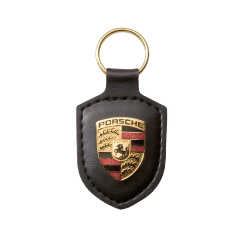 Porsche Crest Leather Keychain – Genuine Leather with Metal Emblem